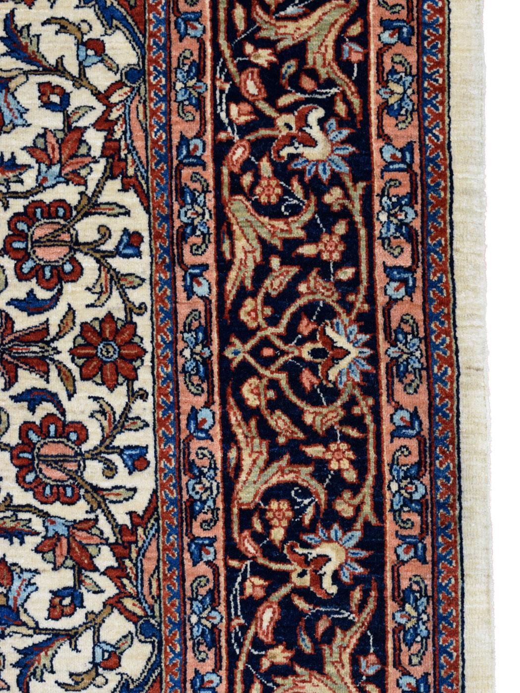 Pure Wool Blue, Red, and Cream Mohtashan Persian Rug, 5' x 7' In New Condition For Sale In New York, NY
