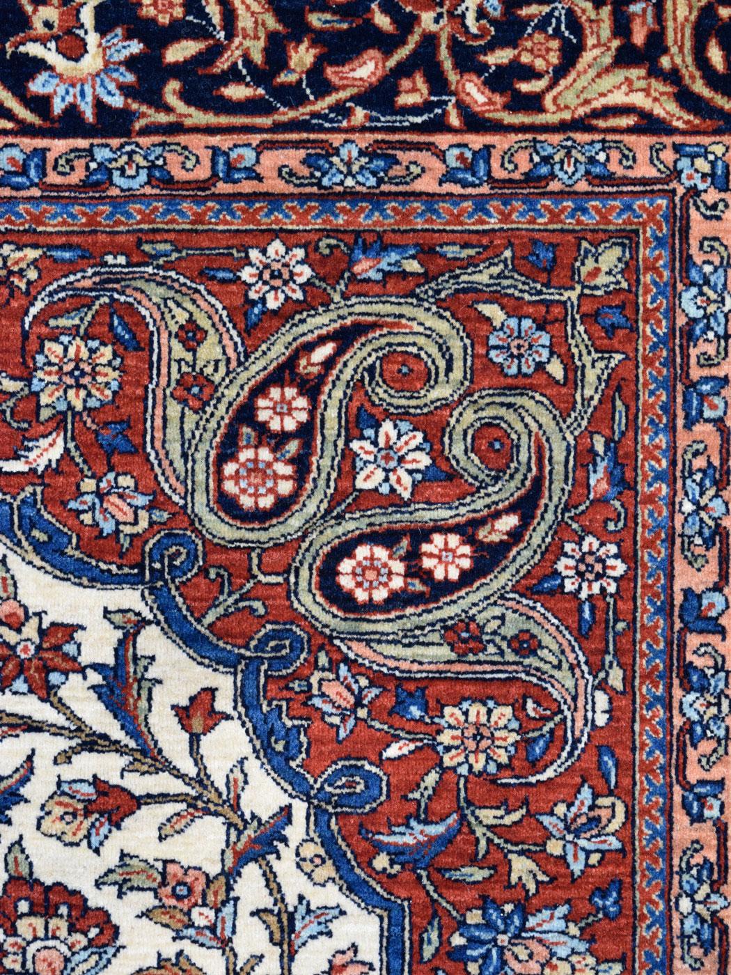 Pure Wool Blue, Red, and Cream Mohtashan Persian Rug, 5' x 7' For Sale 2