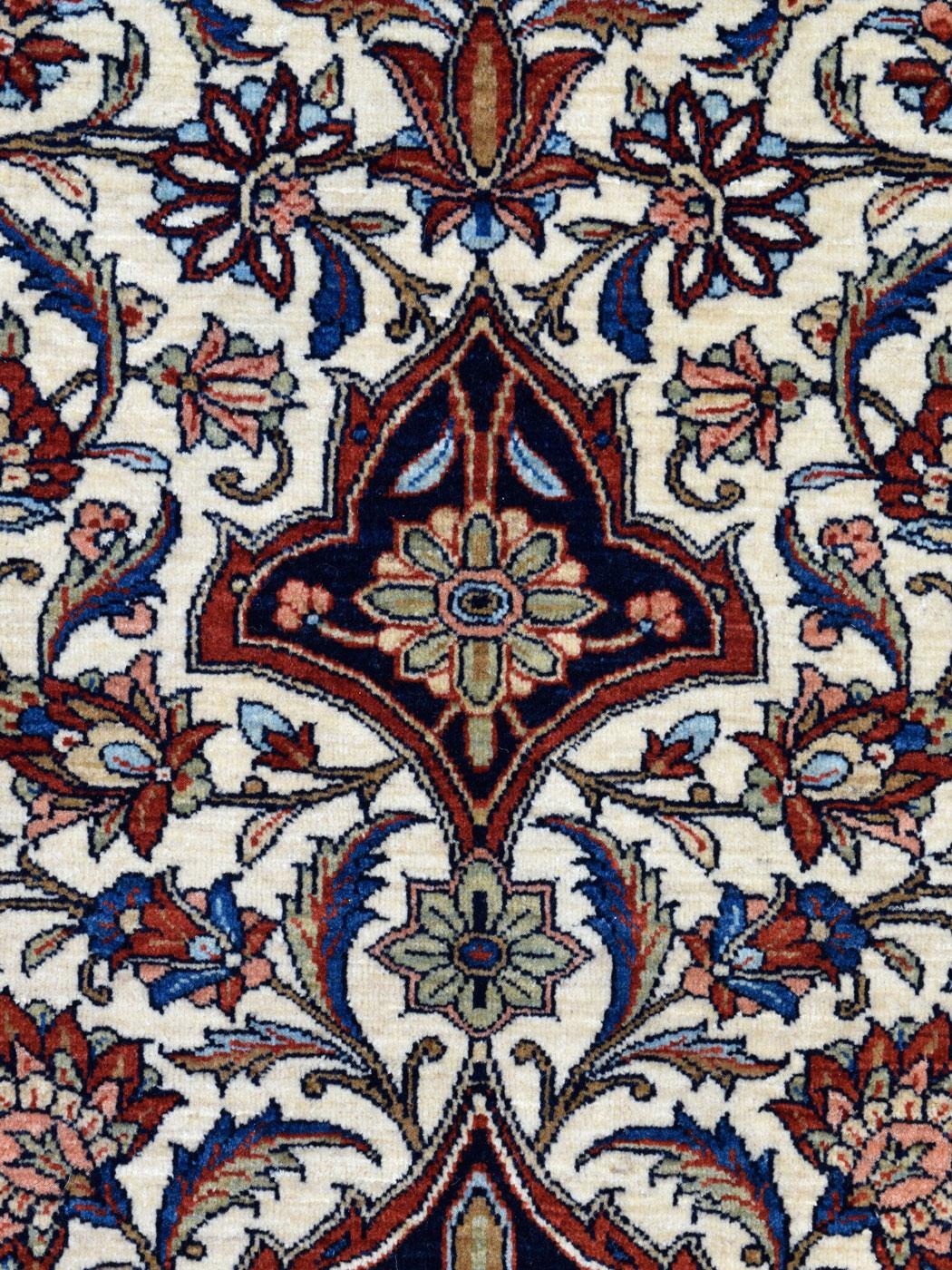 Pure Wool Blue, Red, and Cream Mohtashan Persian Rug, 5' x 7' For Sale 3