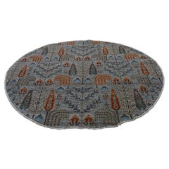 Pure Wool Cypress and Willow Tree Peshawar Round Hand Knotted Rug