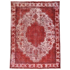 Pure Wool Handmade Overdyed Persian Tabriz Barjasta Vintage Rug