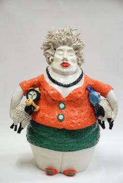 Pure Wool Lady & Sheep, Decorative Centerpiece Handmade Italy 2020, Hand-Crafted