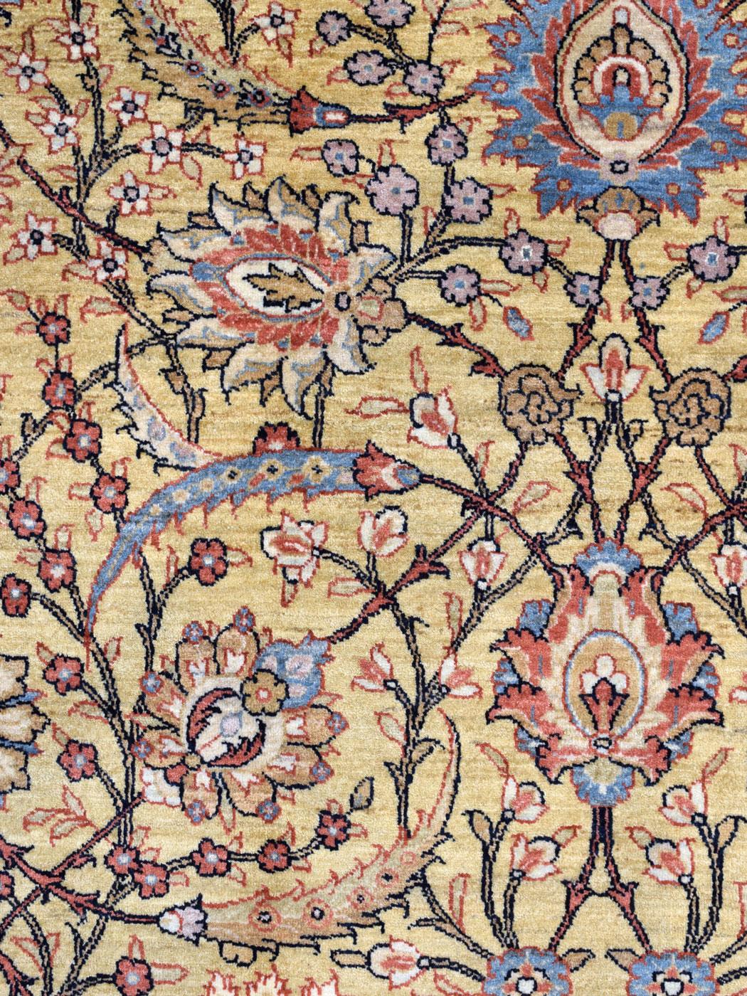 Pure Wool Mohtasham Persian Carpet, Cream, Red, and Blue, 5' x 7' For Sale 5
