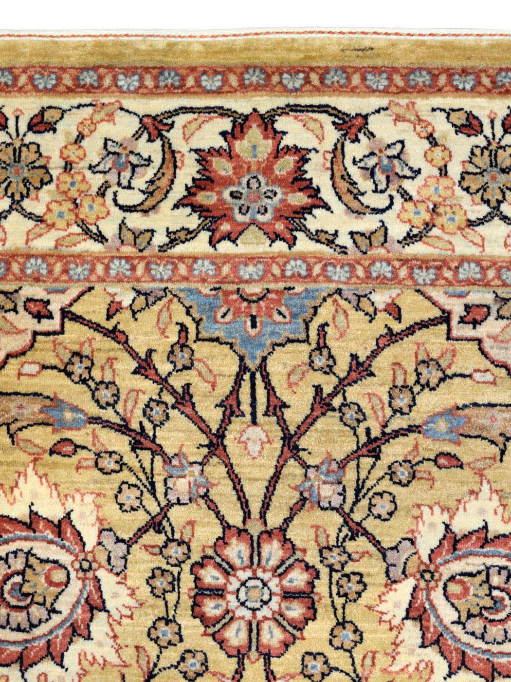 Contemporary Pure Wool Mohtasham Persian Carpet, Cream, Red, and Blue, 5' x 7' For Sale