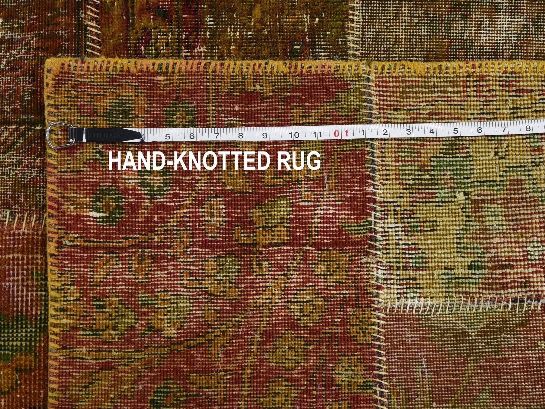 Pure Wool Overdyed Patchwork Vintage Hand Knotted Oriental Rug 5