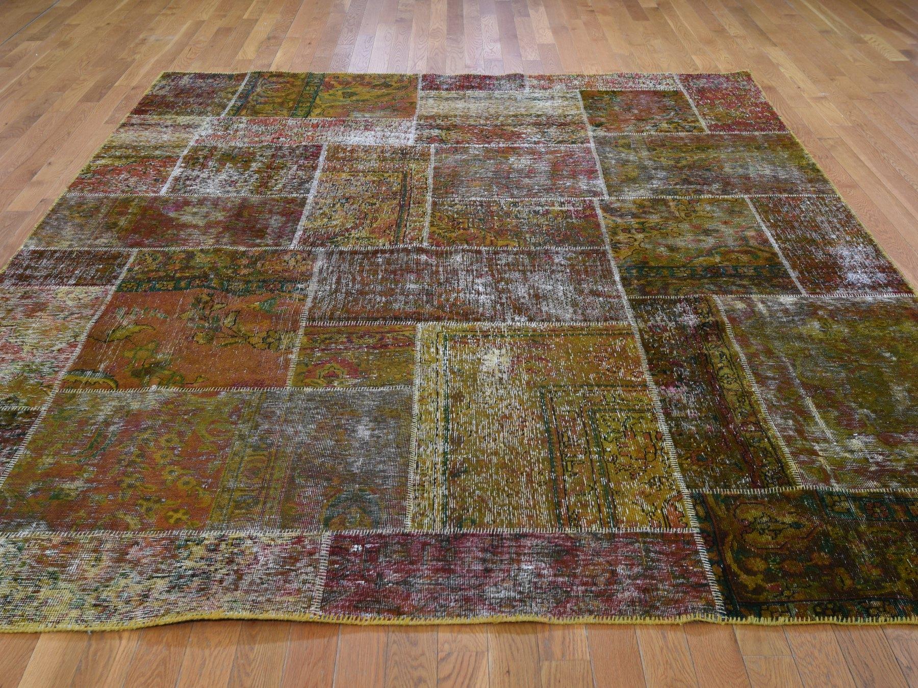 Hollywood Regency Pure Wool Overdyed Patchwork Vintage Hand Knotted Oriental Rug