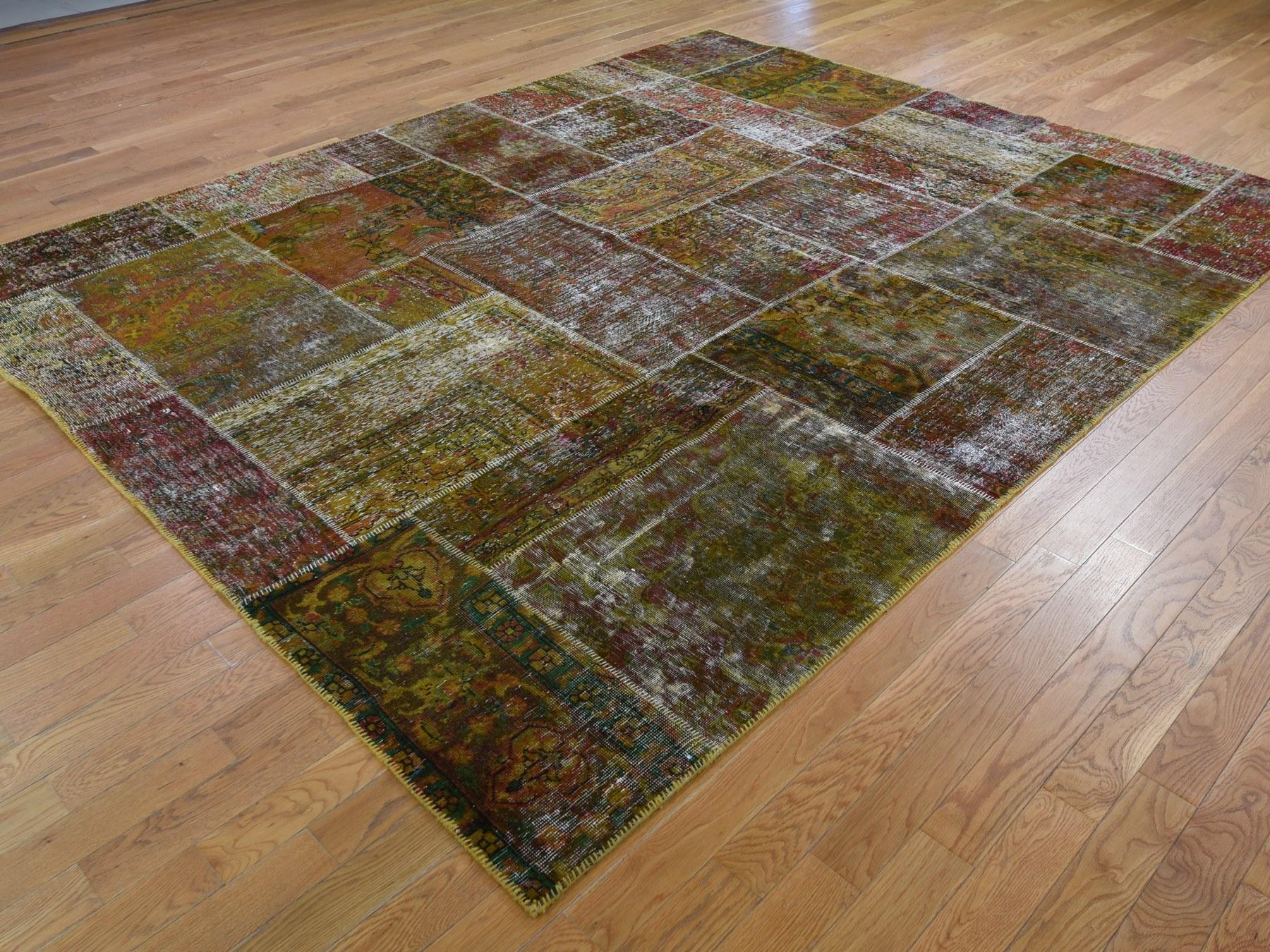 Persian Pure Wool Overdyed Patchwork Vintage Hand Knotted Oriental Rug