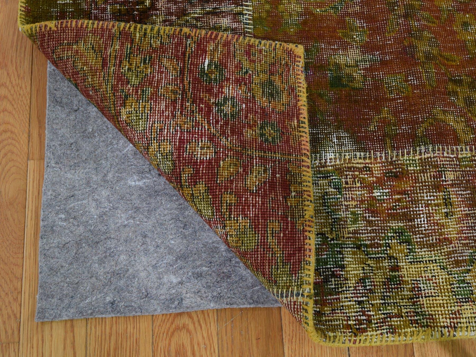 Hand-Knotted Pure Wool Overdyed Patchwork Vintage Hand Knotted Oriental Rug