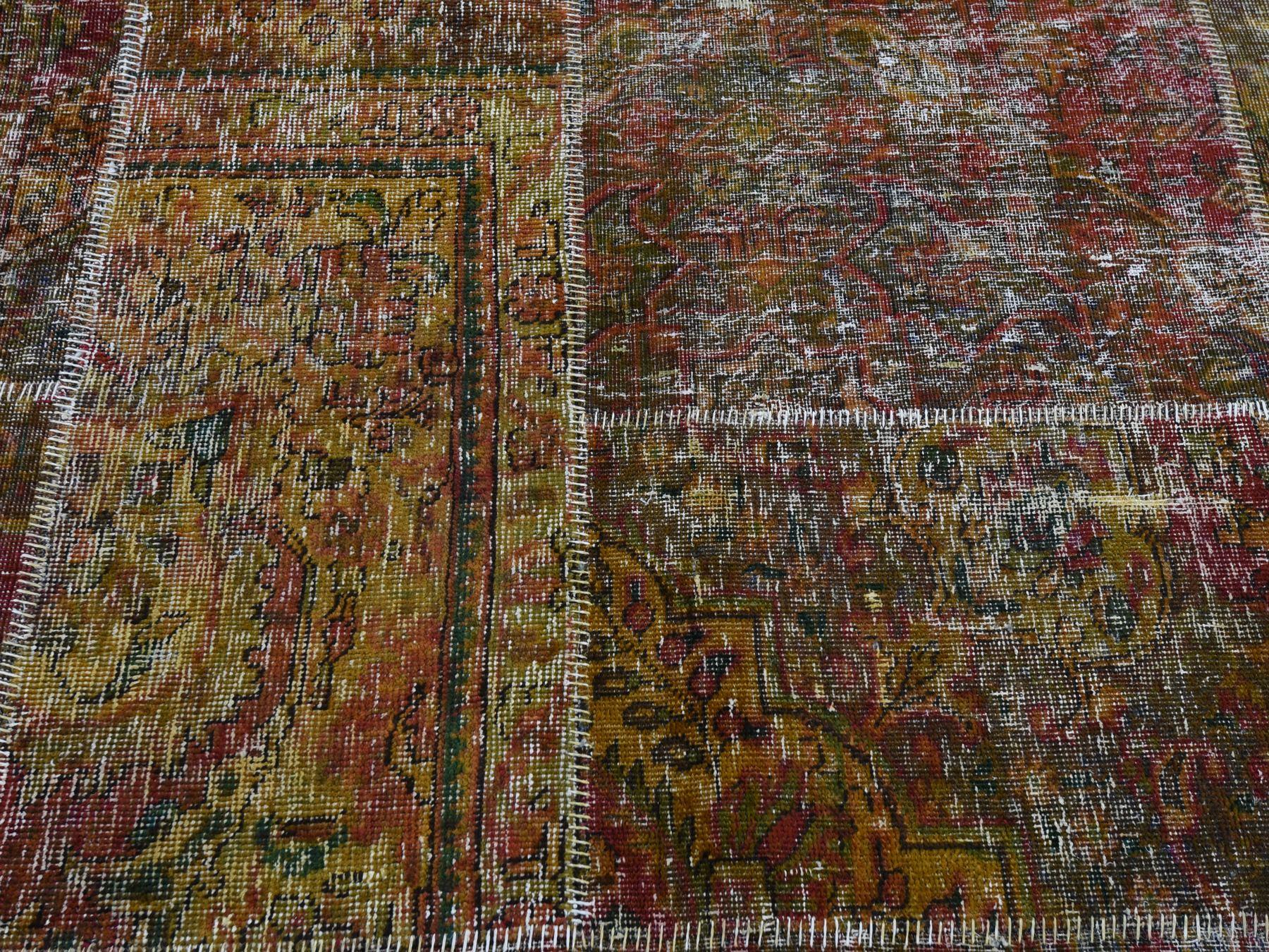 Pure Wool Overdyed Patchwork Vintage Hand Knotted Oriental Rug 2