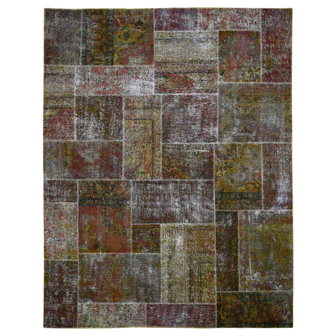 Pure Wool Overdyed Patchwork Vintage Hand Knotted Oriental Rug