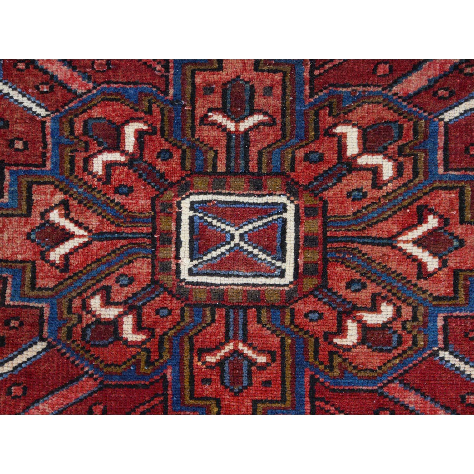 Pure Wool Red Persian Heriz Vintage Worn Down Hand Knotted Rug 1