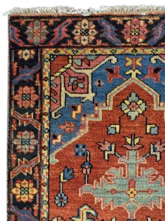 Heriz Serapi Wool Runner, Blue and Red, 3' x 16'