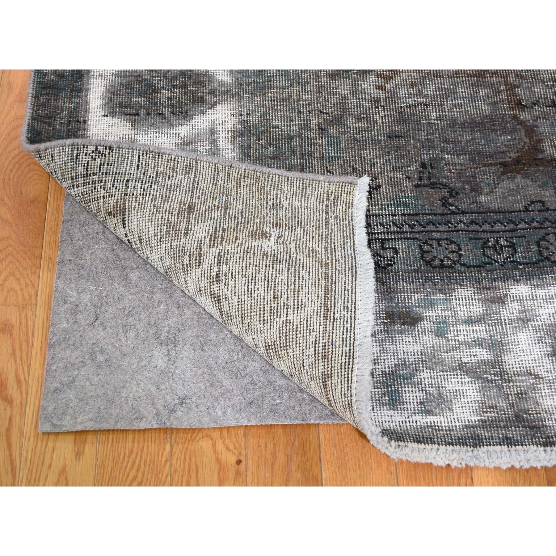 Pure Wool Vintage Persian Tabriz Hi-Low Pile Overdyed Hand Knotted Rug In New Condition In Carlstadt, NJ