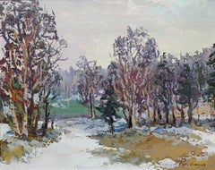 Vintage The first snow. 1989, oil on cardboard, 32, 5x40, 5 cm