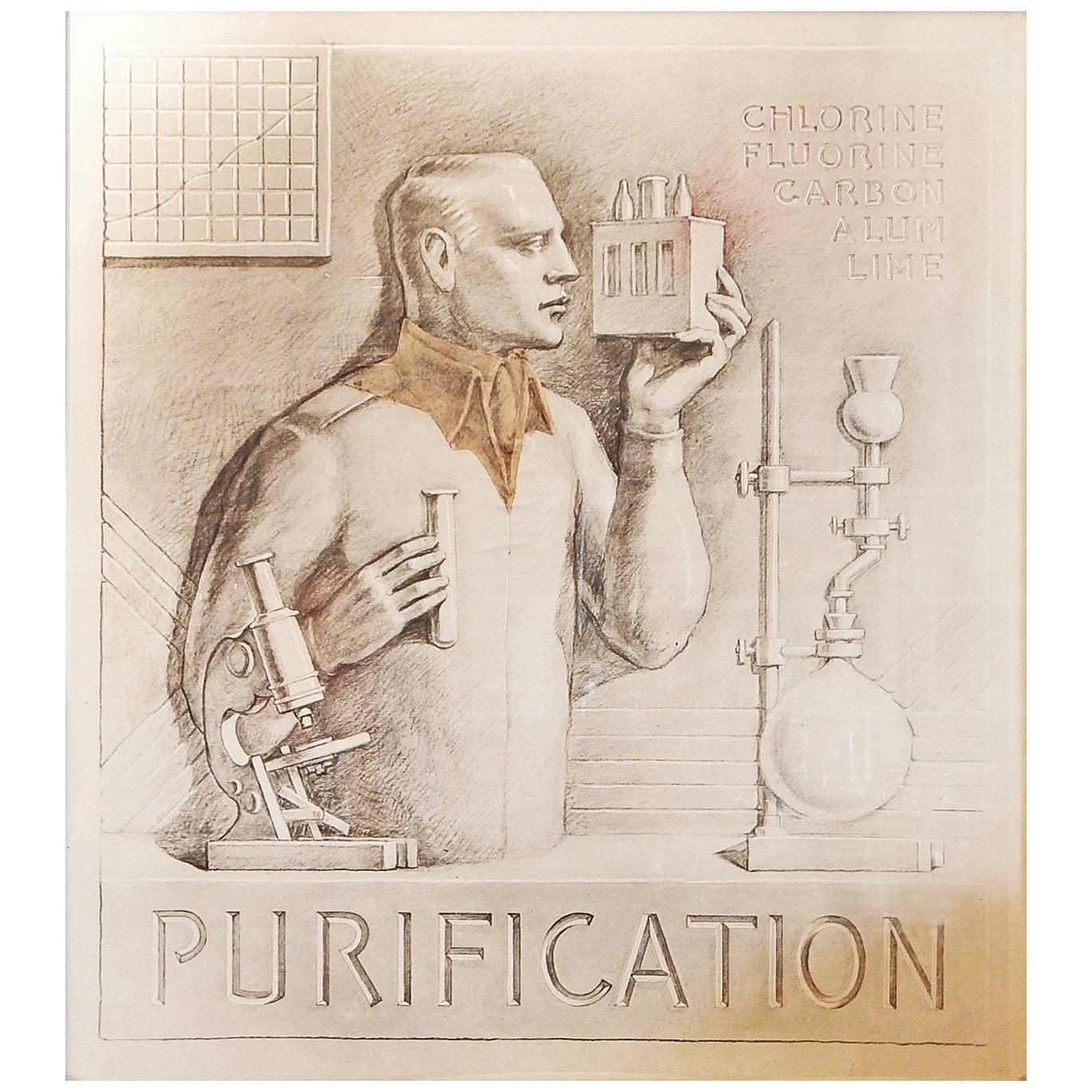 "Purification, " Art Deco Portrayal of Chemist for Water Treatment Plant For Sale