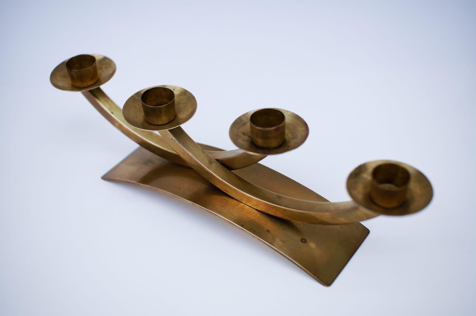 Mid-Century Modern Handmade Massive Brass Austrian Brass Candelabra, Signed For Sale 8