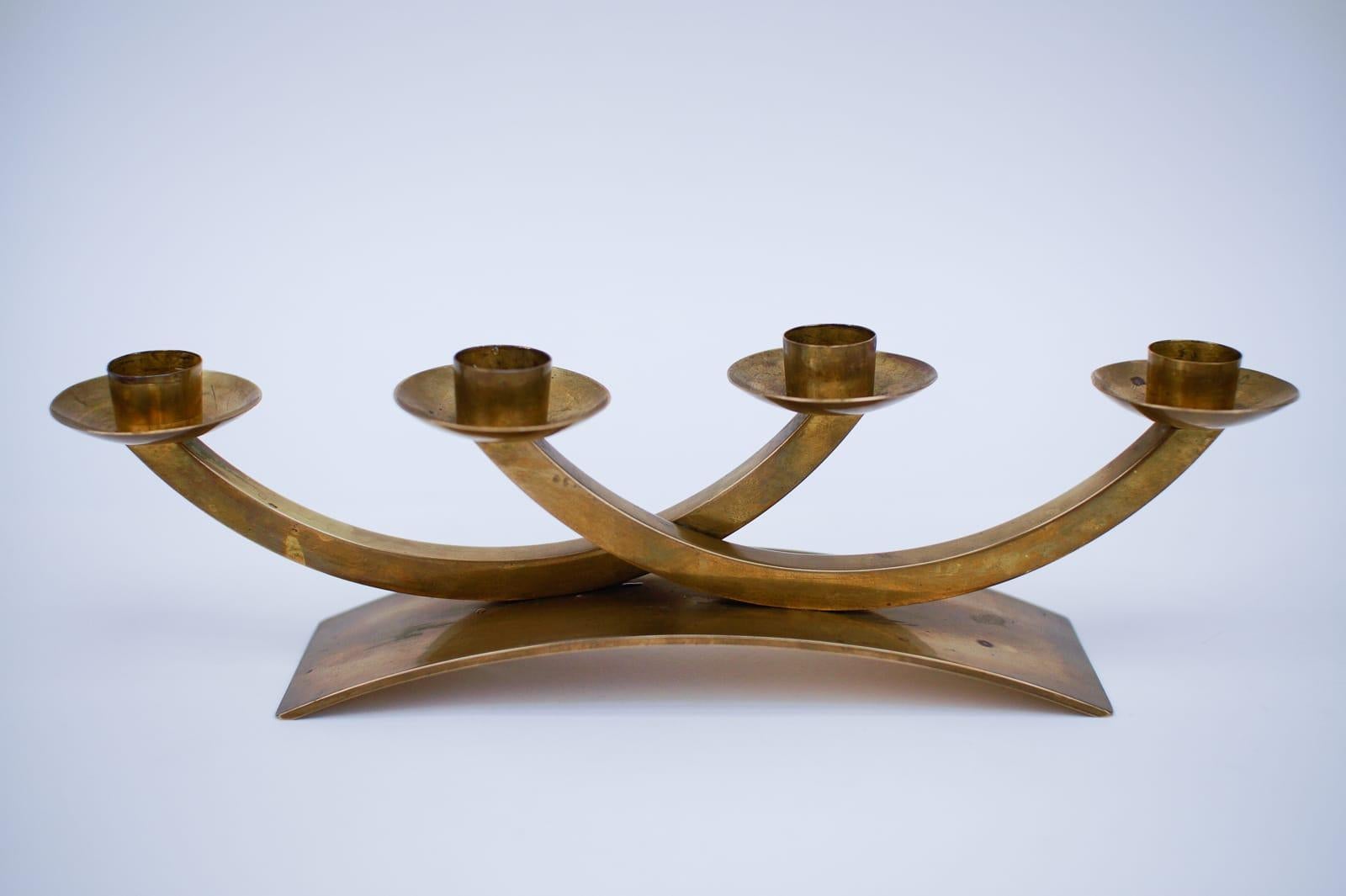 Mid-Century Modern Handmade Massive Brass Austrian Brass Candelabra, Signed In Good Condition For Sale In Nürnberg, Bayern