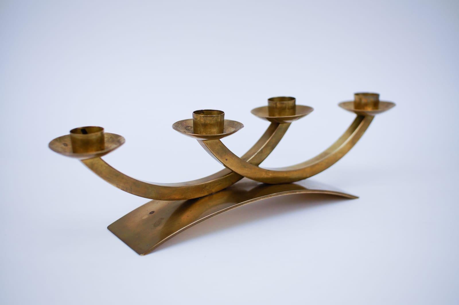 Mid-Century Modern Handmade Massive Brass Austrian Brass Candelabra, Signed For Sale 1
