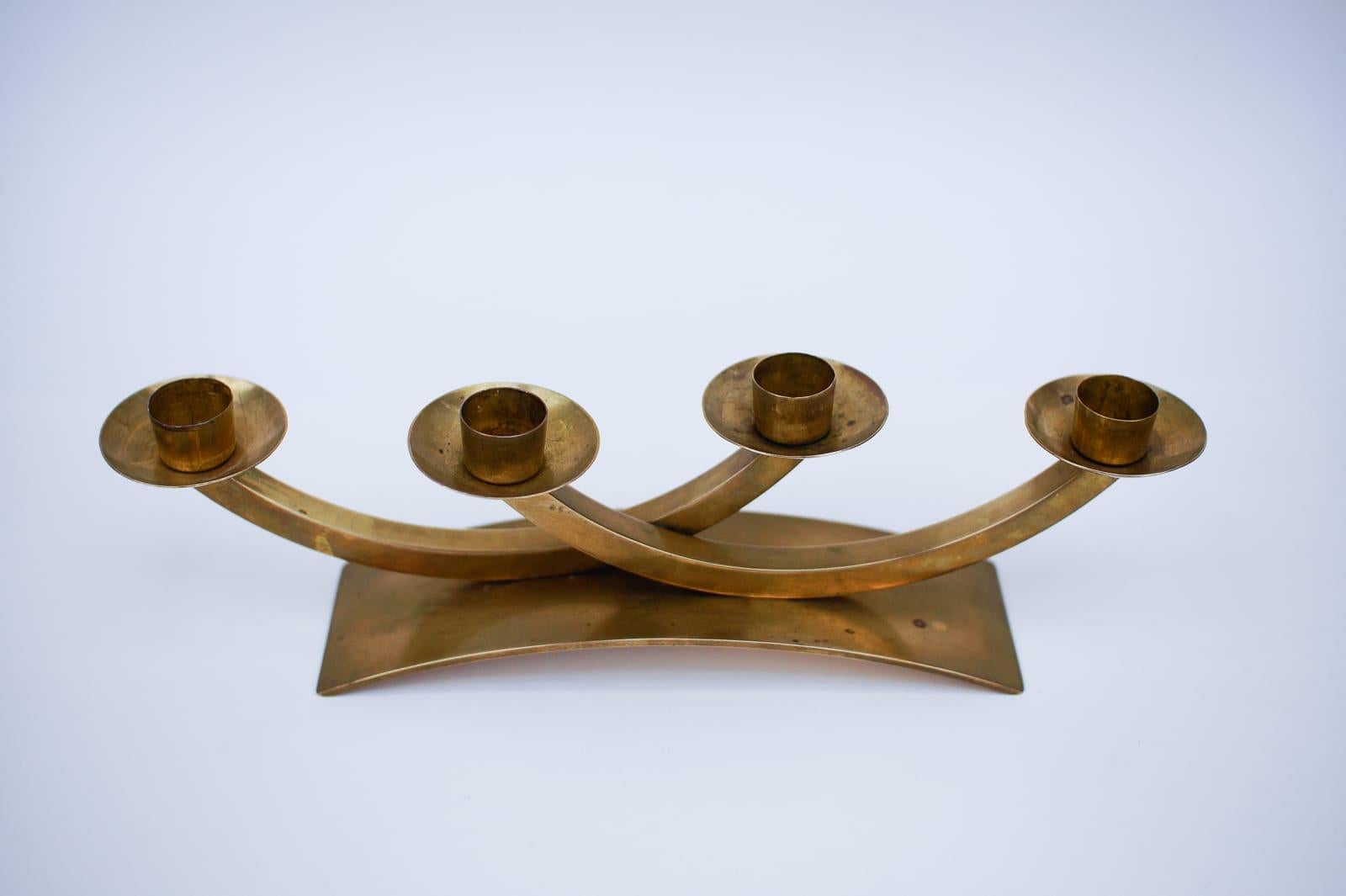 Mid-Century Modern Handmade Massive Brass Austrian Brass Candelabra, Signed For Sale 2