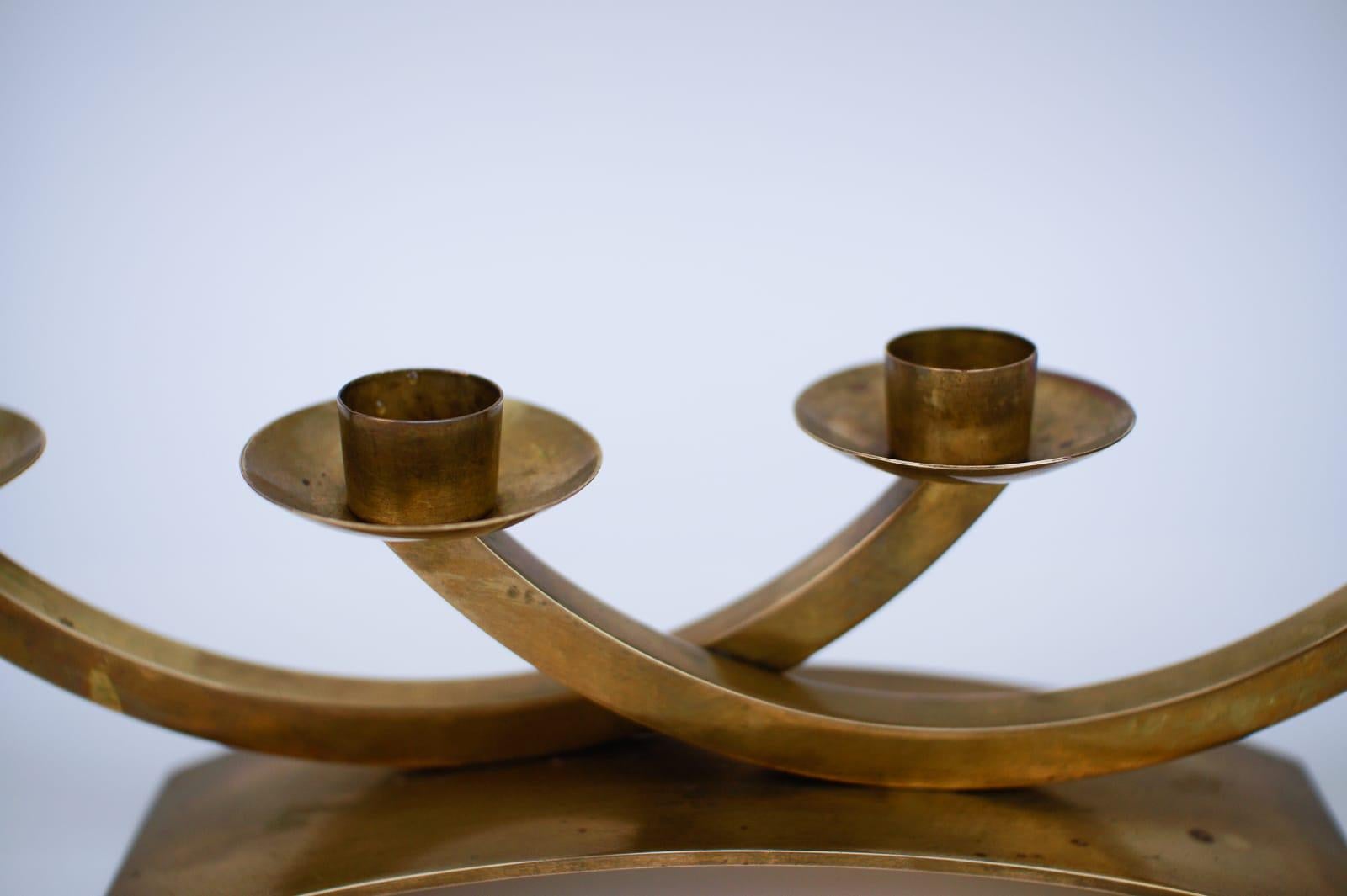 Mid-Century Modern Handmade Massive Brass Austrian Brass Candelabra, Signed For Sale 4