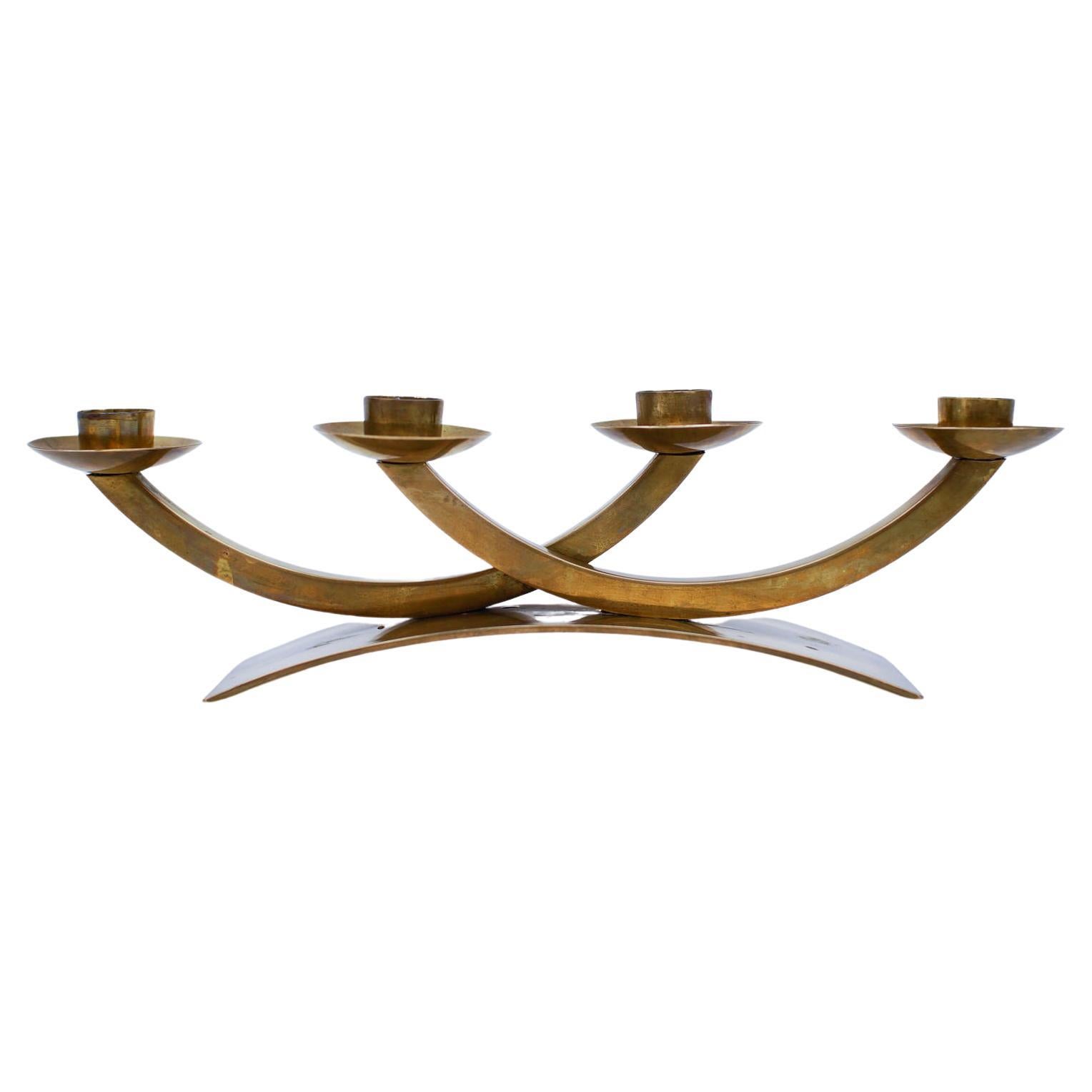 Mid-Century Modern Handmade Massive Brass Austrian Brass Candelabra, Signed For Sale