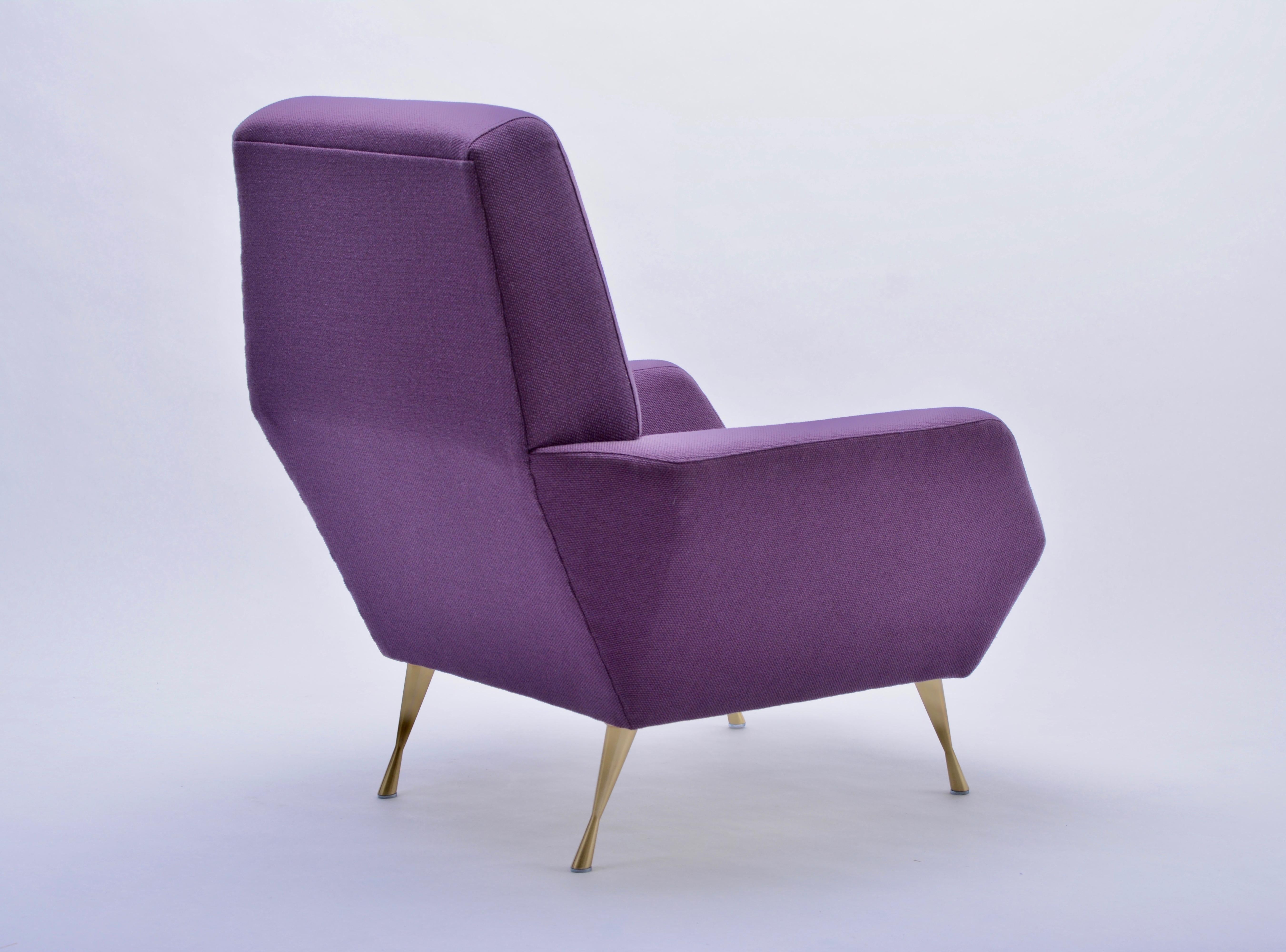 Brass Purple Mid-Century Modern reupholstered ItalianlLounge Chair