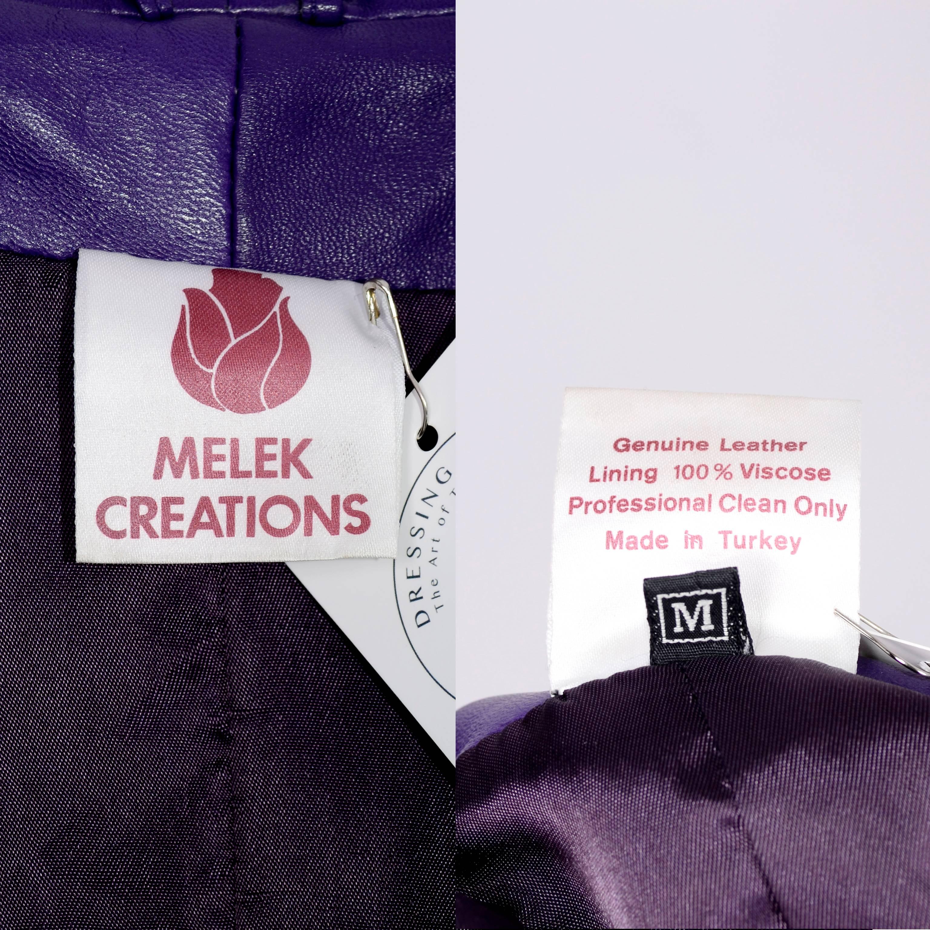 Melek Oversized Purple Leather Coat Jacket with Zip Front and Pockets, 1980s 2