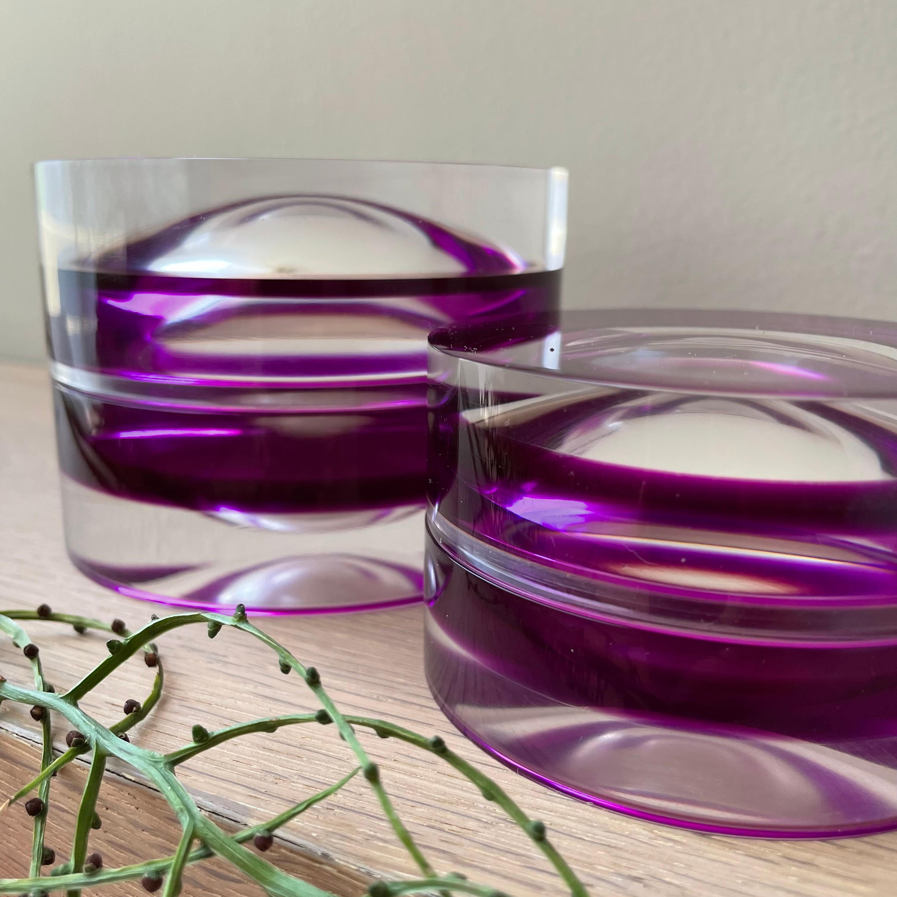 Modern Purple Acrylic Large Round Box by Paola Valle For Sale