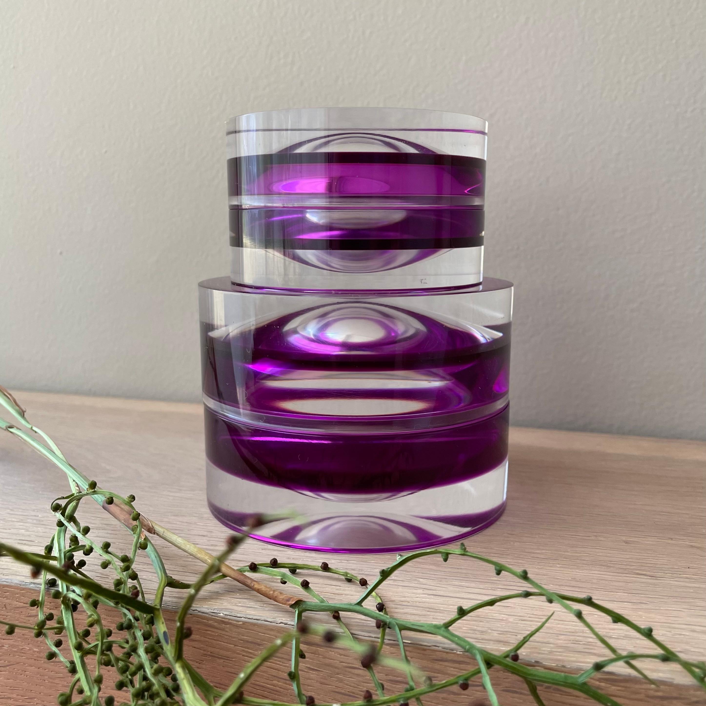 Mexican Purple Acrylic Large Round Box by Paola Valle For Sale