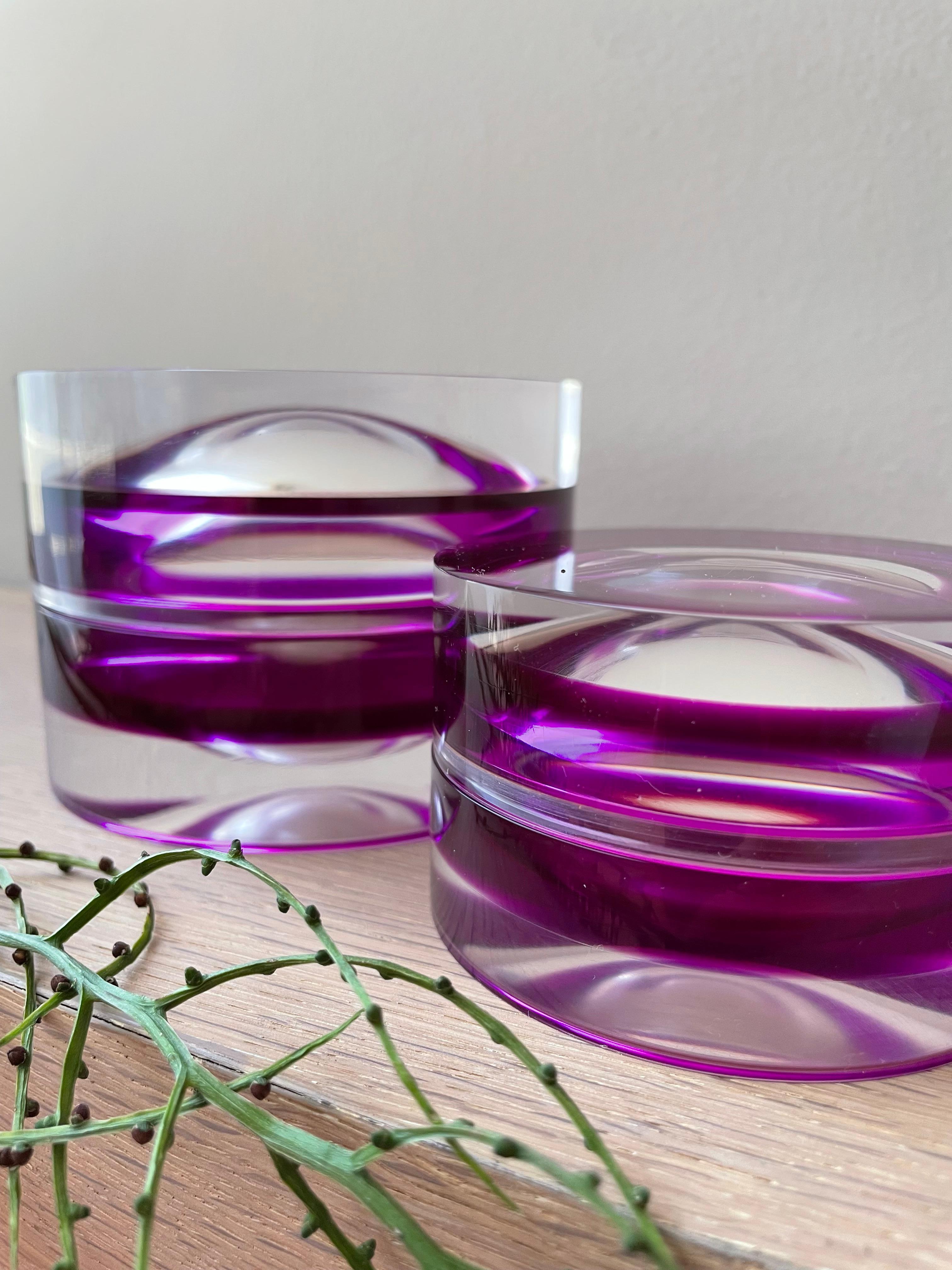 Mexican Purple Acrylic Small Round Box by Paola Valle For Sale