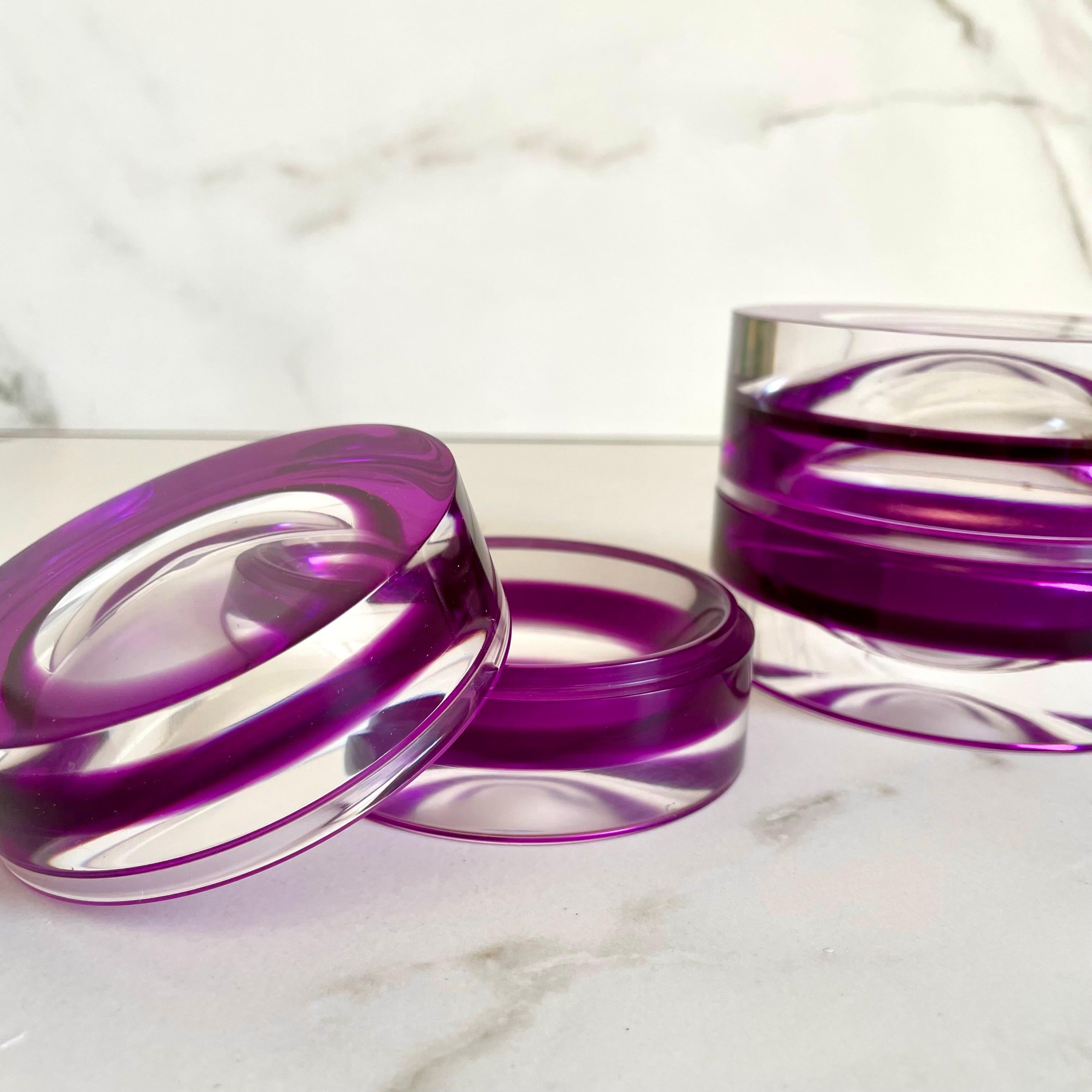 Hand-Crafted Purple Acrylic Small Round Box by Paola Valle For Sale