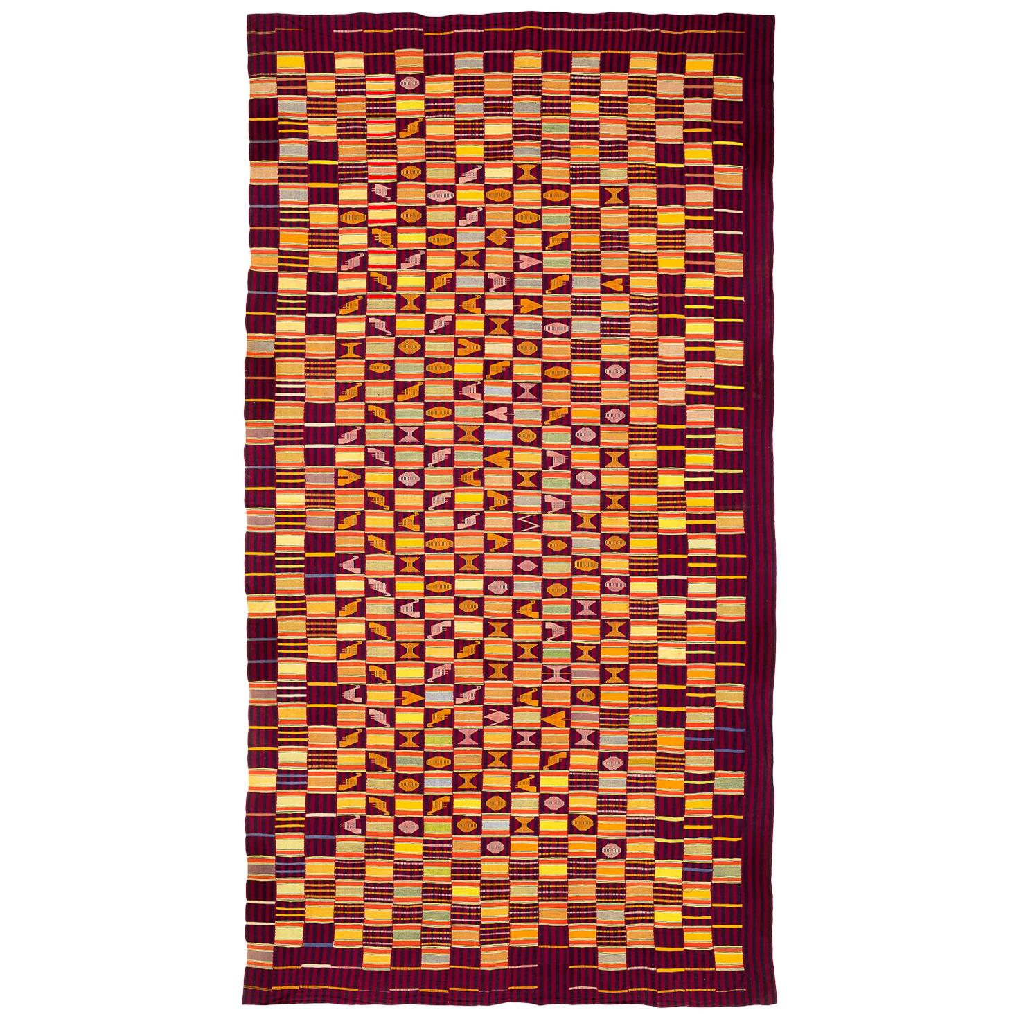 Purple African Ewe Kente Cloth Textile, Midcentury