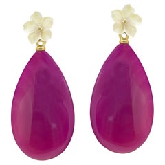 Purple Agate Flower Rock Crystal 18 Karat Gold Drop Modern Italian Earrings