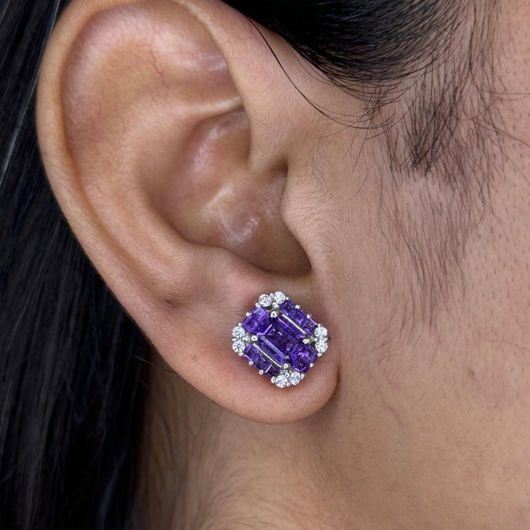 Purple Amethyst 4.15 Carat Stud Earrings for Engagement Gift in sterling silver to make a statement with your look. You shall need stud earrings to make a statement with your look. These earrings create a sparkling, luxurious look featuring, square