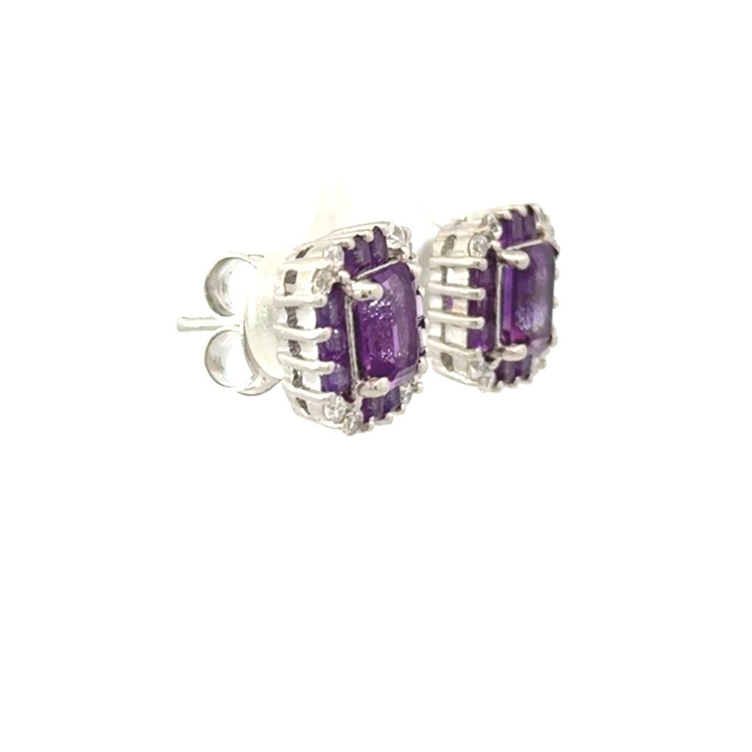 Art Deco Purple Amethyst 4.15 Carat Sterling Silver Stud Earrings for Mother Gift For Sale