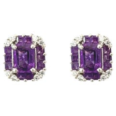 Purple Amethyst 4.15 Carat Sterling Silver Stud Earrings for Engagement Gift