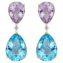 Purple Amethyst and Blue Topaz Pear Drop Earrings