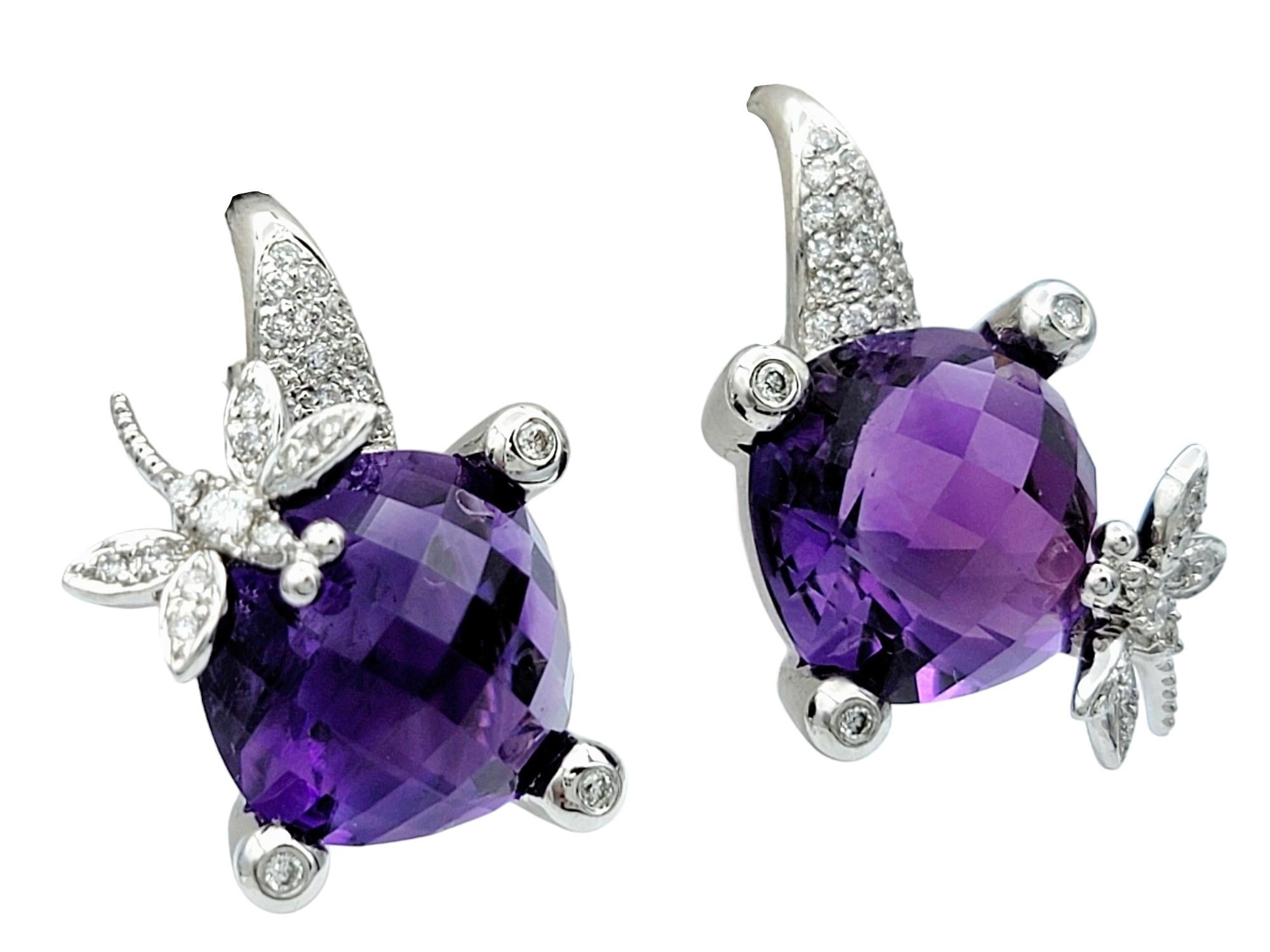These enchanting cushion checkerboard amethyst earrings, set in lustrous 18 karat white gold are a true work of art. The vibrant purple hues of the cushion-cut amethyst gemstones add a pop of color and sophistication to any look, while their cushion