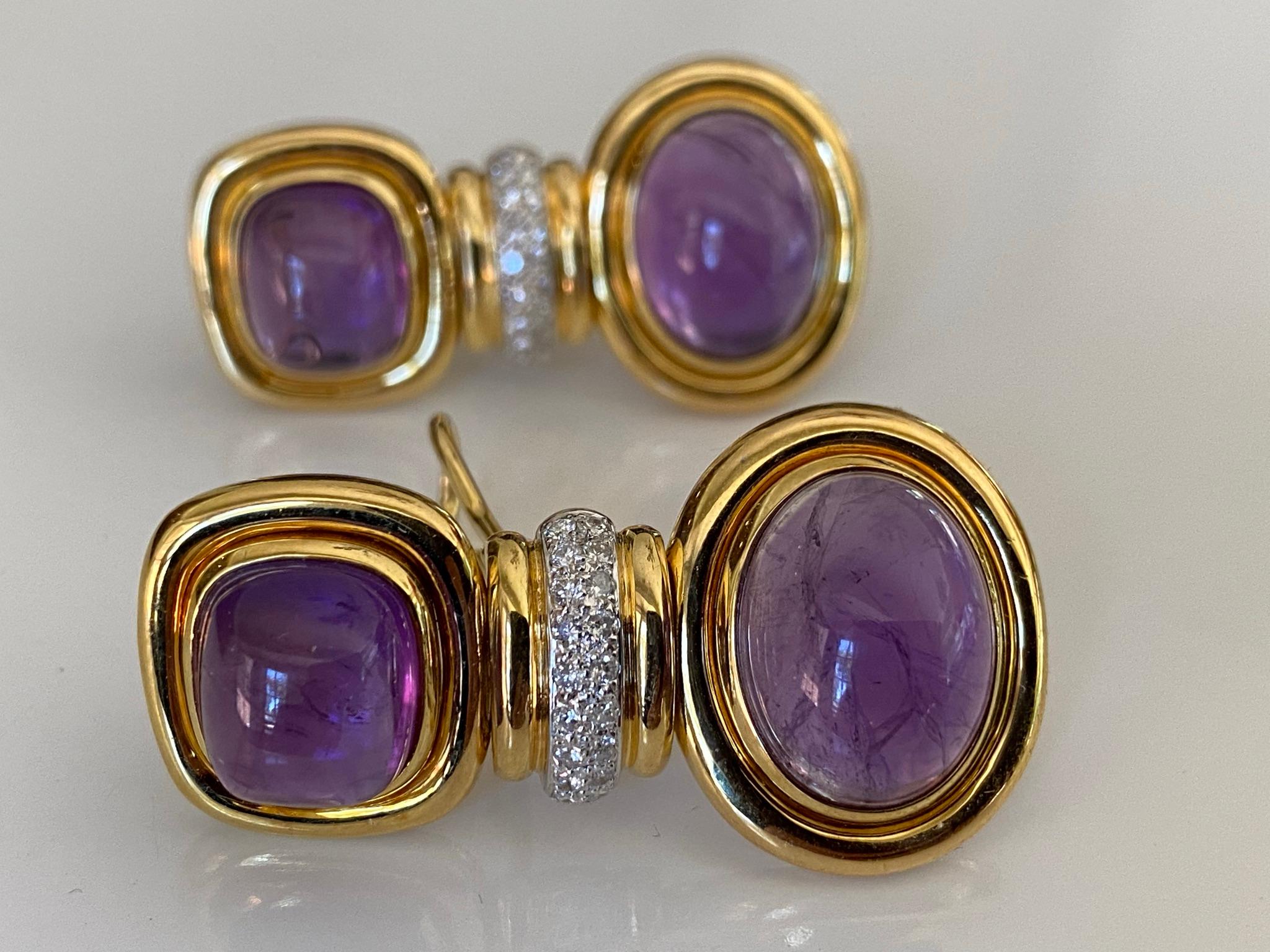 Contemporary Purple Amethyst and Diamond Estate Earrings  For Sale