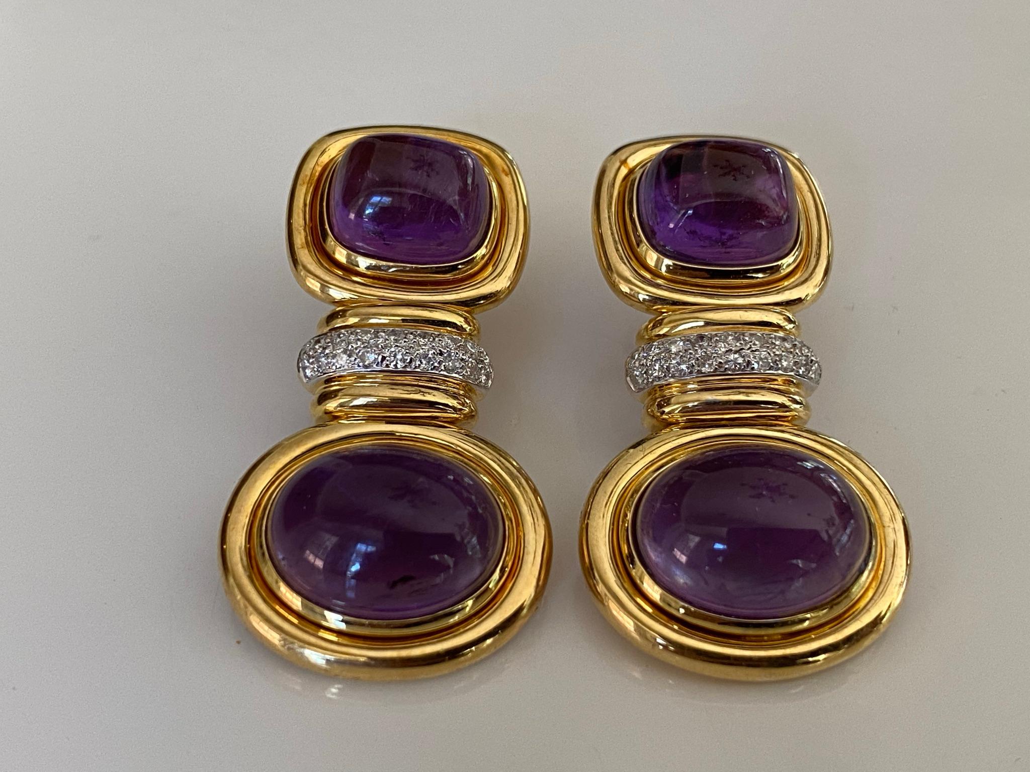 Purple Amethyst and Diamond Estate Earrings  In Good Condition For Sale In Denver, CO