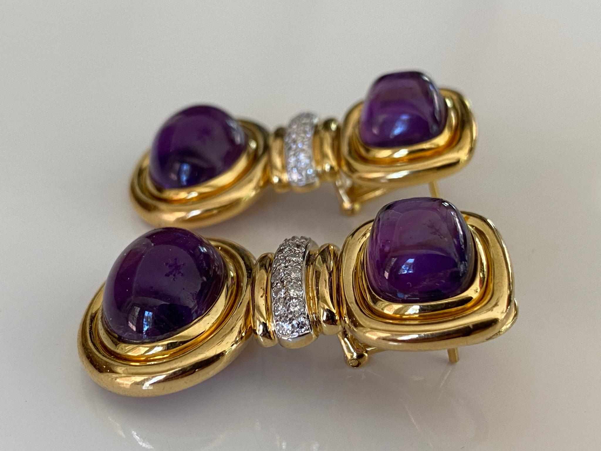 Women's Purple Amethyst and Diamond Estate Earrings  For Sale