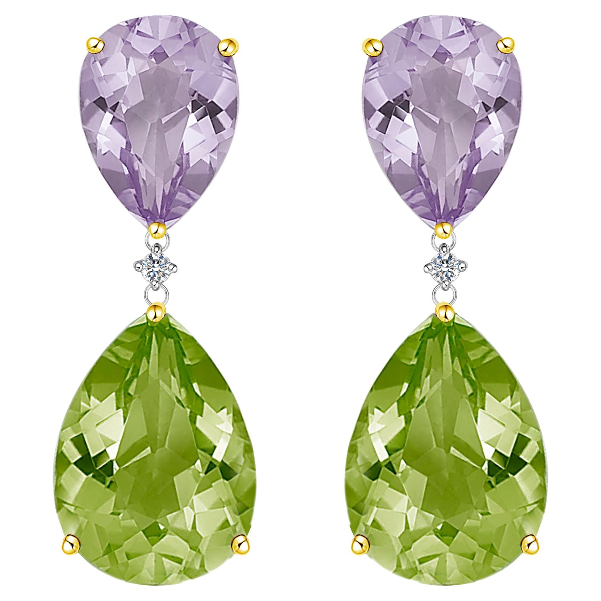 Purple Amethyst and Peridot Pear Drop Earrings