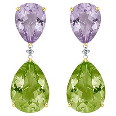 Purple Amethyst and Peridot Pear Drop Earrings