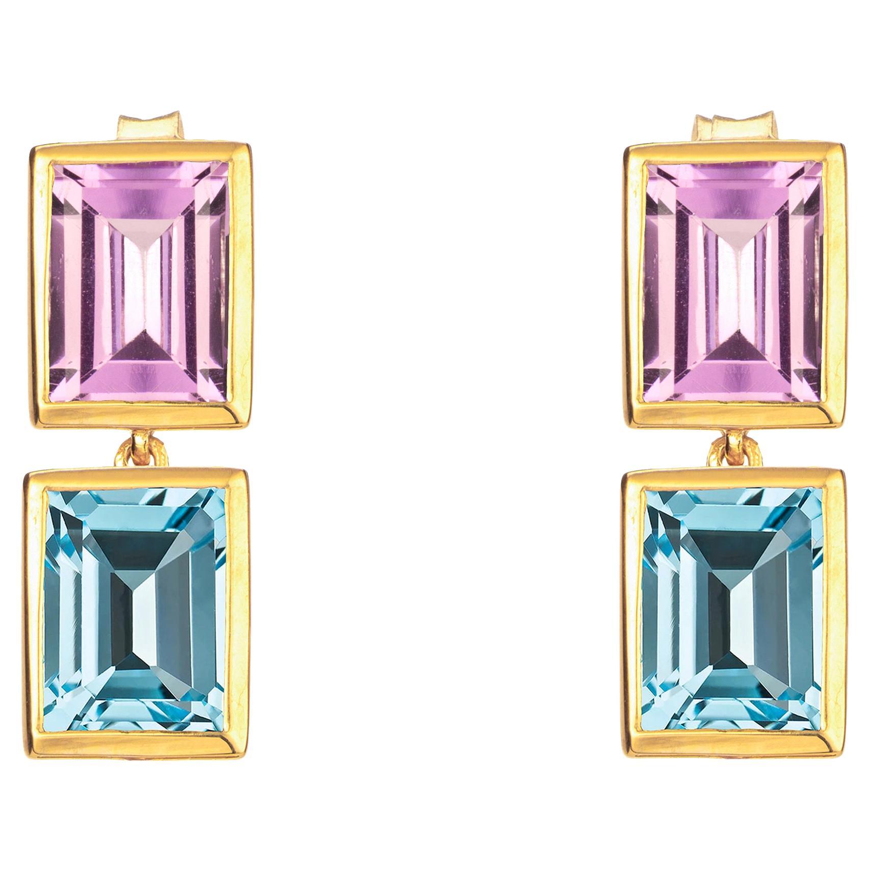 Purple Amethyst and Sky Blue Topaz 2 Drop Earrings