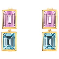 Purple Amethyst and Sky Blue Topaz 2 Drop Earrings