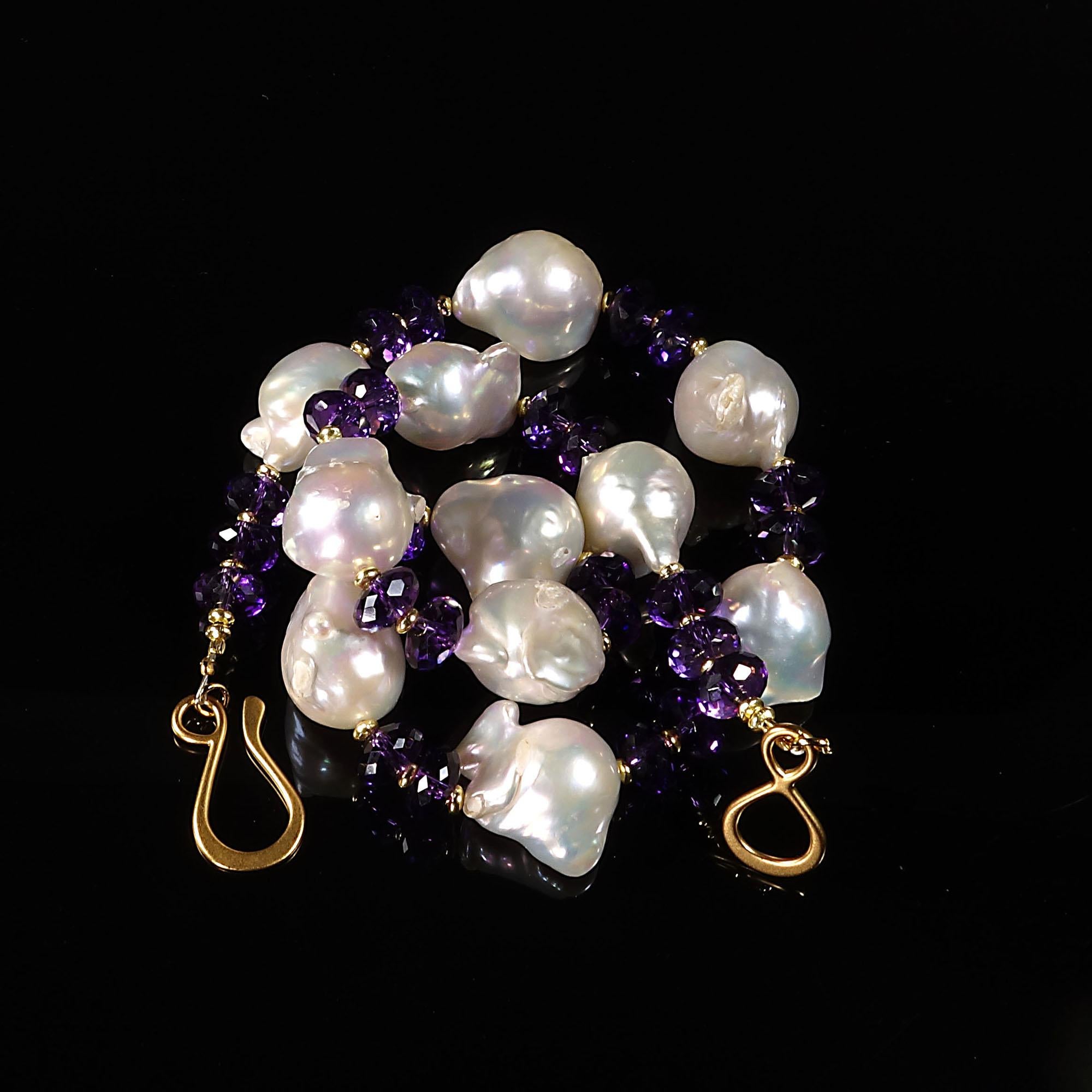 Women's or Men's Gemjunky Sophisticated Purple Amethyst and White Baroque Pearl Choker Necklace