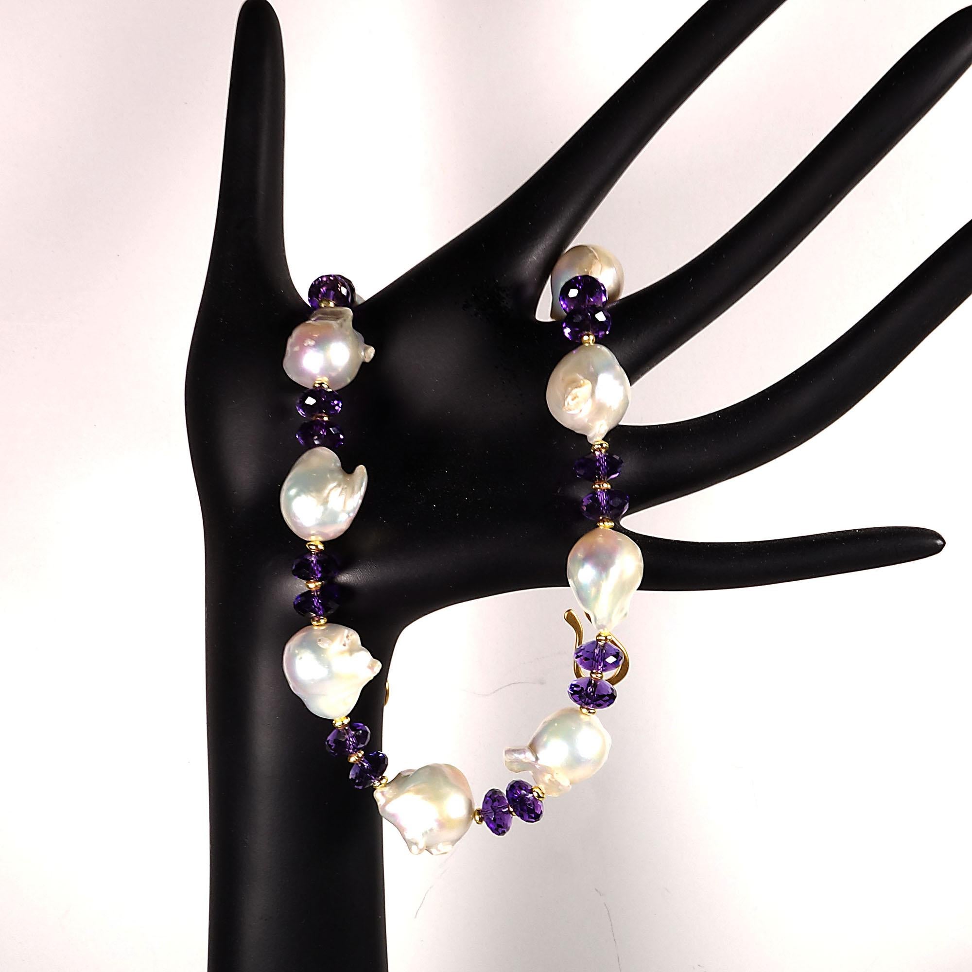 Gemjunky Sophisticated Purple Amethyst and White Baroque Pearl Choker Necklace 5