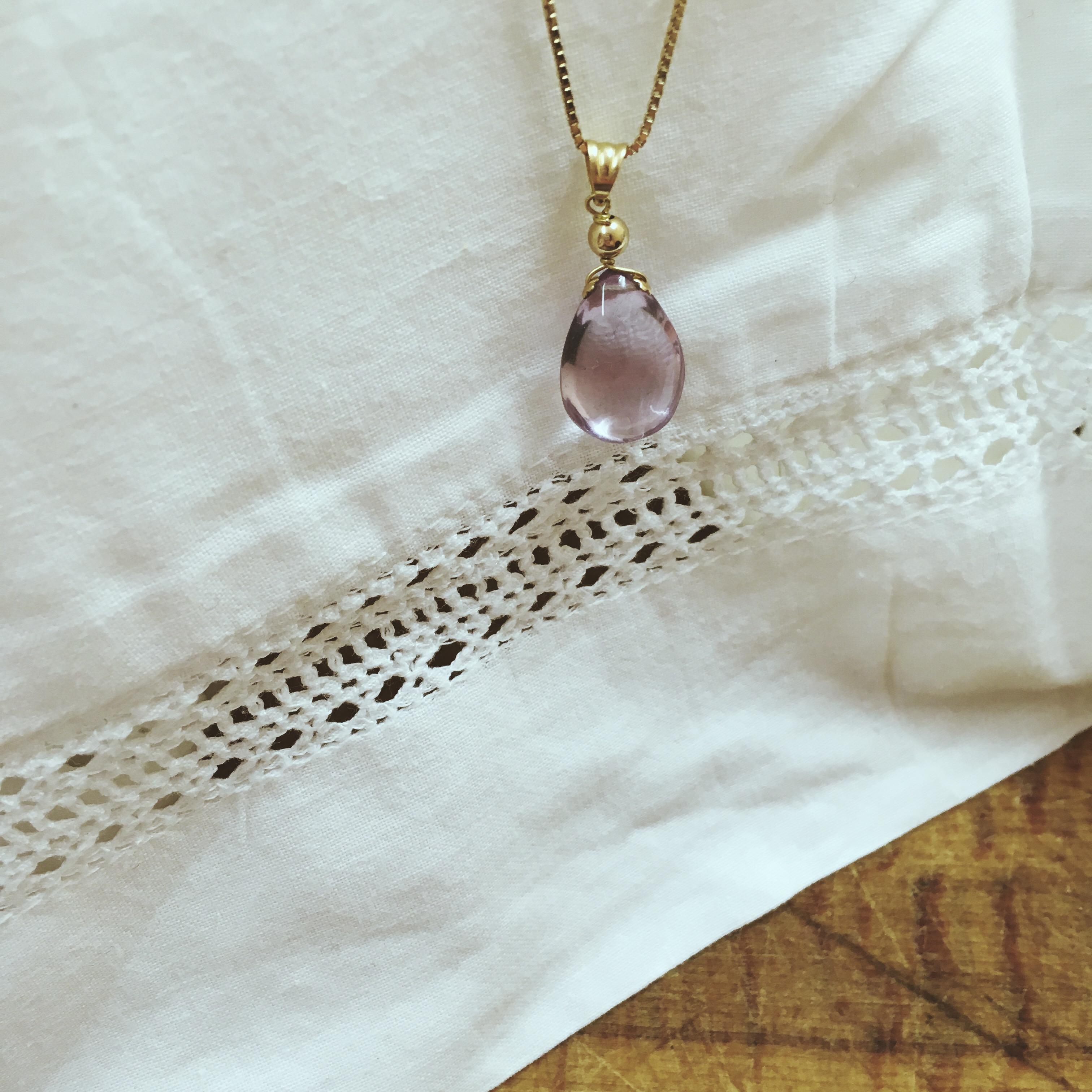 Contemporary Purple Amethyst and White Diamond Drop Pendant 