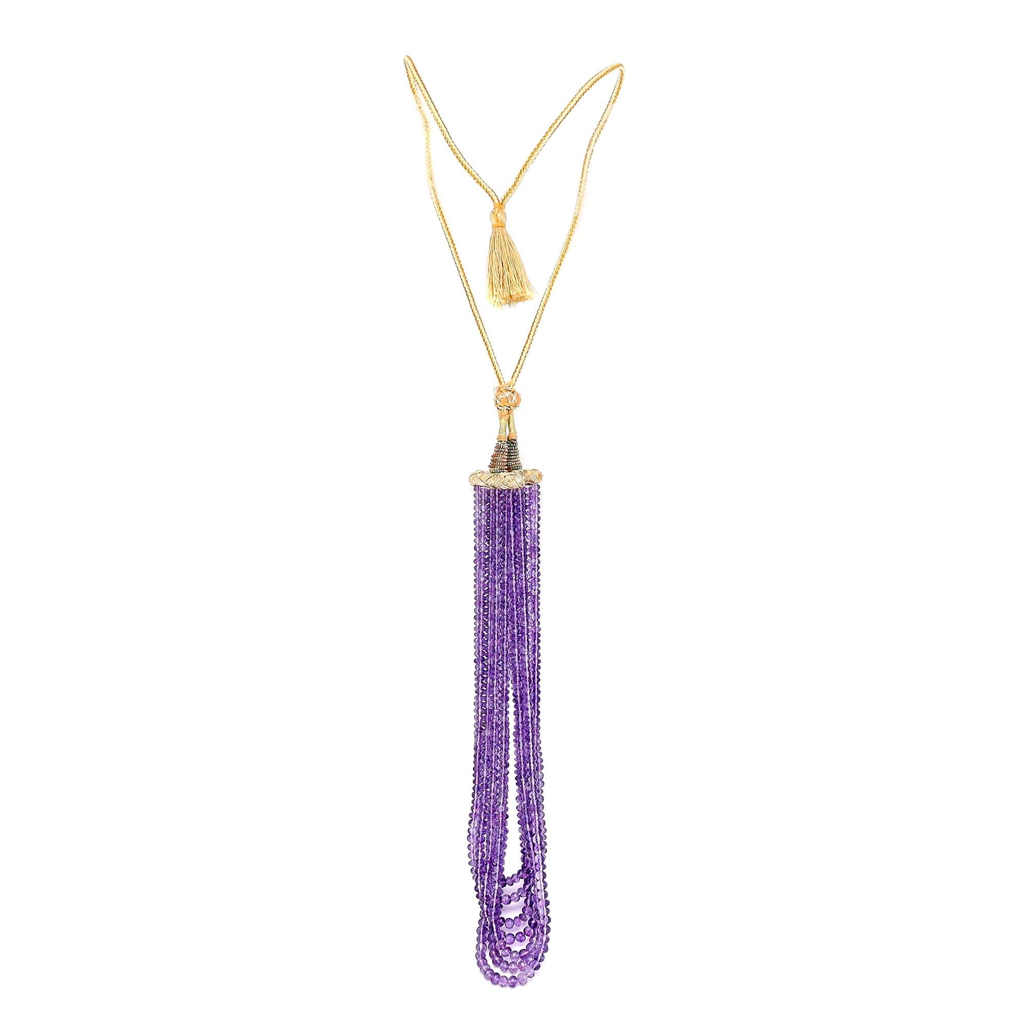 7strangige handgefertigte Halskette mit lila Amethyst-Perlen Damen im Angebot