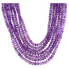 7strangige handgefertigte Halskette mit lila Amethyst-Perlen
